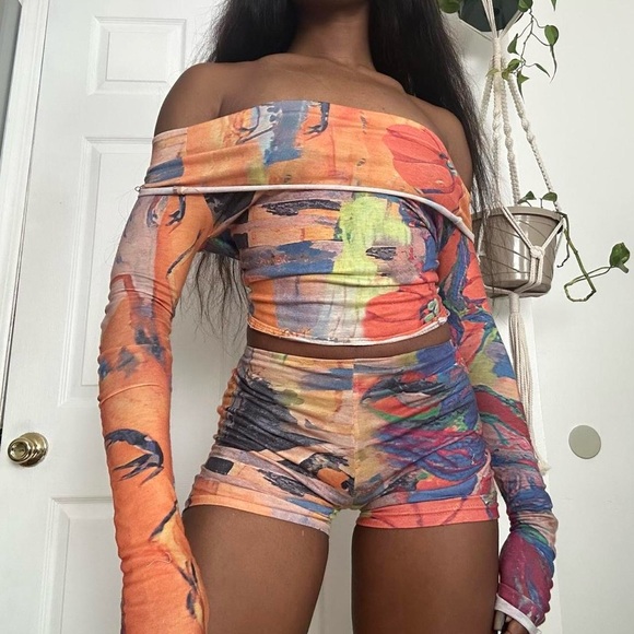 Colorful Off-Shoulder Two-Piece Set